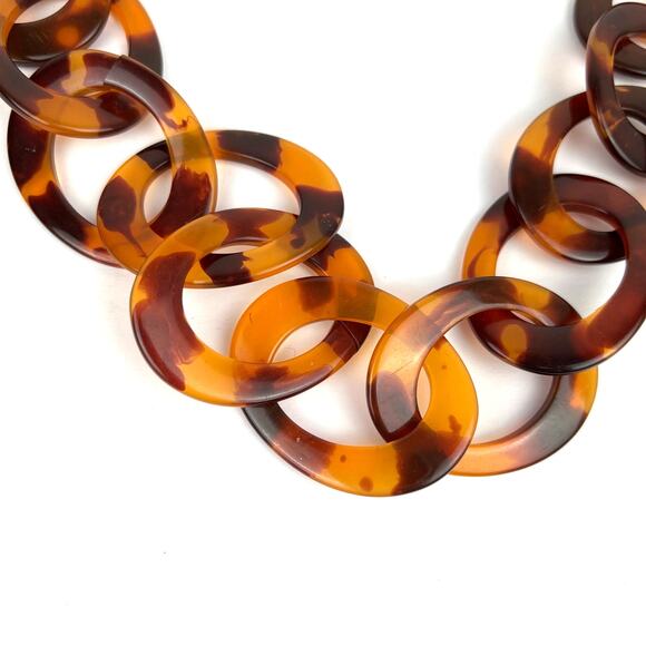 Tortoise Shell Brown Lucite Chain Necklace Chunky Statement - Picture 3 of 6
